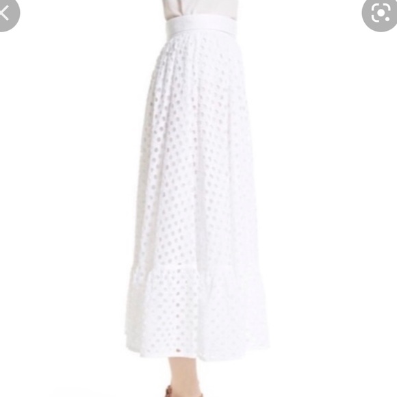 Tory Burch High Waisted White Hermosa Midi Eyelet Skirt - Picture 3 of 7